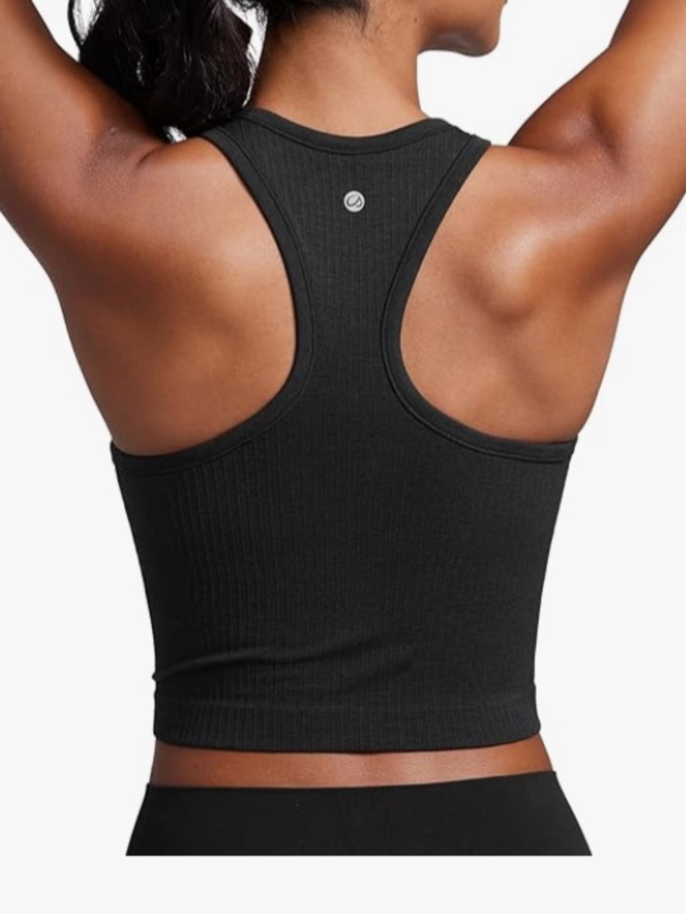 CRZ YOGA Seamless Ribbed High Neck Crop Tank Tops Sports Bra, Black, Small, NWT - Picture 2 of 8